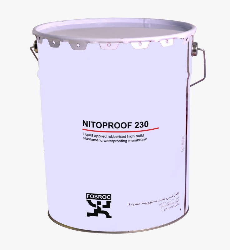 NITOPROOF 230 (200L)-Nitoproof 230 is a high build rubber reinforced bitumen emulsion. The emulsion is dark brown in colour and dries to form a black, flexible coating. Single Component, Cold Applied,